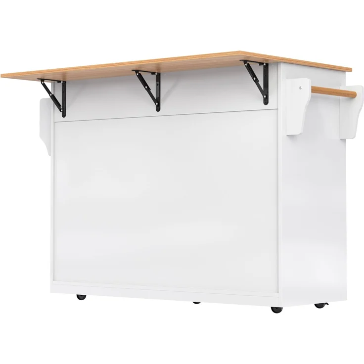 Servierwagen 120x46x91 cm mit klappbarer Tischplatte, Rollen und austauschbaren Holzfüßen, Kücheninsel und Sideboard, Weiß & Natur – Bild 7