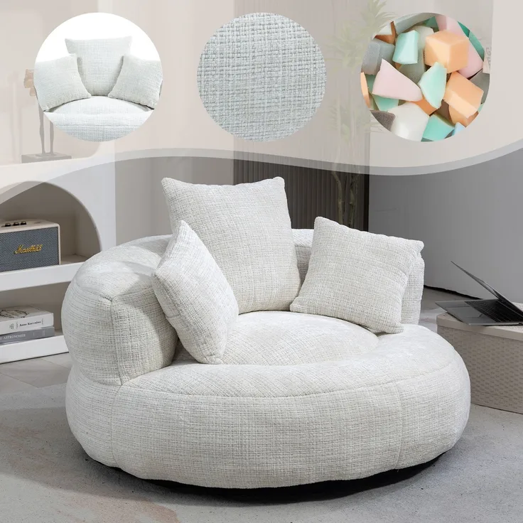 Lazy Sofa Durable Komfort Lounger hohen Rücken Sitzsack Stuhl Couch mit drei Kissen für Erwachsene und Kinder, Indoor & Outdoor, Single Gaming Sofa Stuhl für Schlafzimmer, Büro (Beige Chenille)--Beige--108x108x52cm--YOUDENOVA