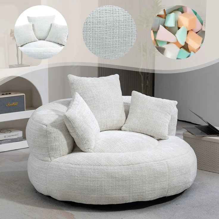 Lazy Sofa Durable Komfort Lounger hohen Rücken Sitzsack Stuhl Couch mit drei Kissen für Erwachsene und Kinder, Indoor & Outdoor, Single Gaming Sofa Stuhl für Schlafzimmer, Büro (Beige Chenille)--Beige--108x108x52cm--YOUDENOVA – Bild 1