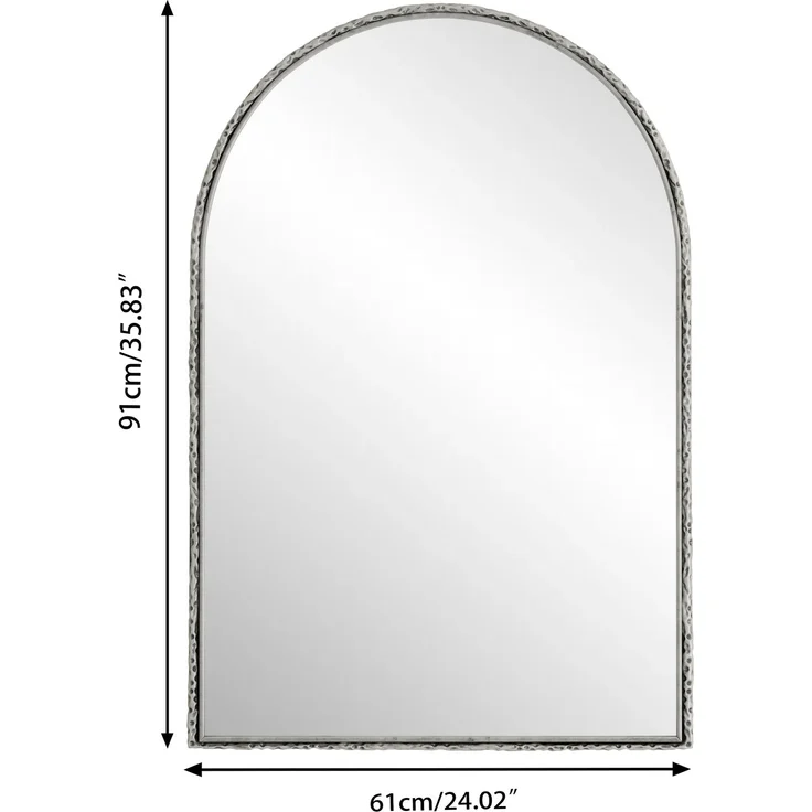 Flieks Badspiegel mit Bogenform, Wandspiegel mit Eisenkunst-Dekor, 61 x 91 cm, Silber – Bild 4