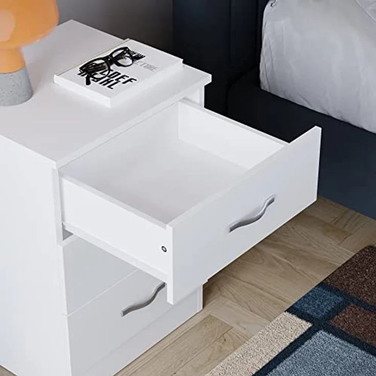Vida Designs weiße Kommode Metallgriffen und Laufschienen, einzigartige Anti-Biege-Schublade, Schlafzimmer-Möbel von Riano, Hartfaserplatte, 3 Drawer, Weiß – Bild 8