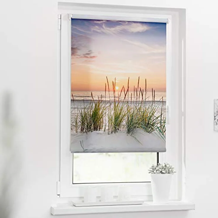 Seitenzugrollo Rollo Klemmfix, ohne Bohren, blickdicht, Nordseestrand - Rot Weiß, LICHTBLICK ORIGINAL, blickdicht, freihängend, Klemmfix, 150x70 cm (LxB) – Bild 3