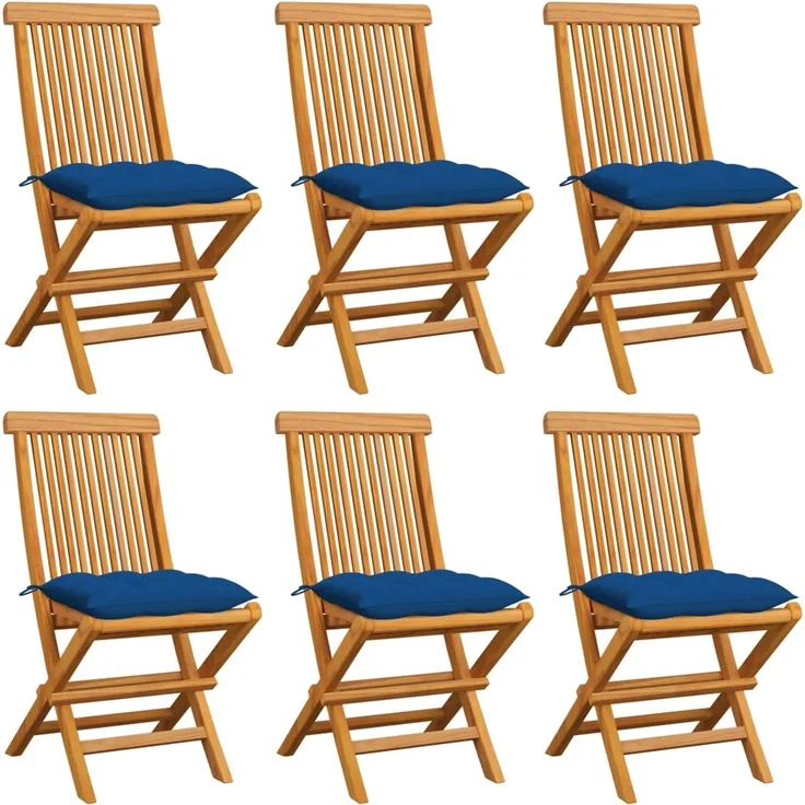vidaXL Klappstühle mit blauen Kissen, 6-teilig, Massivholz Teakholz 3065615