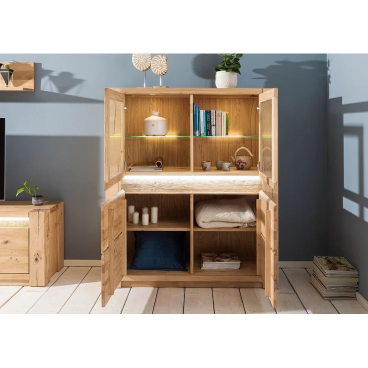 Highboard Wildeiche 123 x 40 x 142 beige geölt KENT #204 – Bild 4