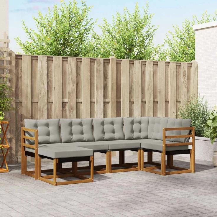 vidaXL Outdoor-Sofagarnitur 6 stk. 6-Sitzer Natur und Hellgrau 3368822 – Bild 1