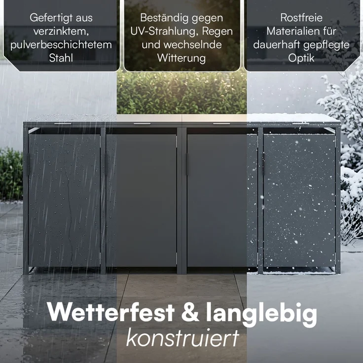 STEELSØN 'Thoria' Mülltonnenbox 4er je 240 Liter, anthrazit, Mülltonnenverkleidung aus Stahl, wetterfest, 116x80x268 cm, Müllbox für 4 Tonnen – Bild 6