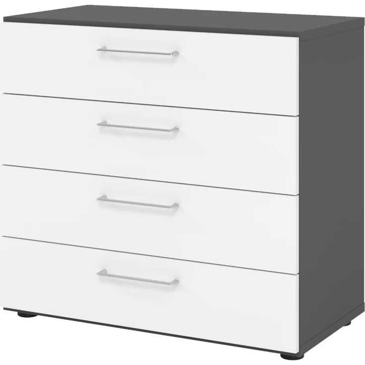 bümö smart Schubladenschrank, Büroschrank 80cm breit in GraphitWeiß mit 4 Schüben - Bürocontainer aus Holz, Container mit Metallgriffen & Soft-Stop Schubladen, 928S4-G-W-BS – Bild 1