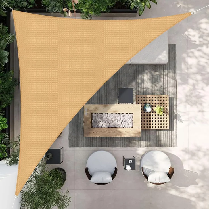 HENG FENG Sonnensegel Wasserdicht Dreieckig 3 x 3 x 4.25 m,Sonnenschutz Wetterfest PES Polyester,Windschutz Wasserabweisend mit 95% UV-Schutz für Balkon Garten Terrasse,Sand
