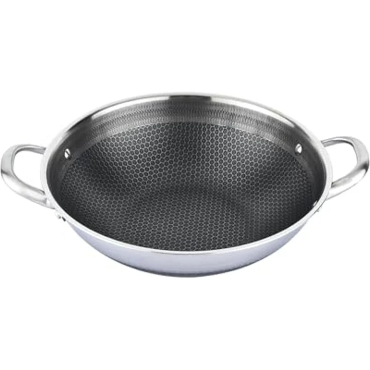 Wok Topf Edelstahl Wabenstruktur Ø36cm Induktion Anti Haft Kratzfest in Silber – Bild 2