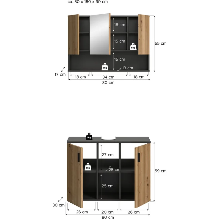 Badkombination B/H/T: 80x180x30 cm in Basalt Nachbildung und -- – Bild 4