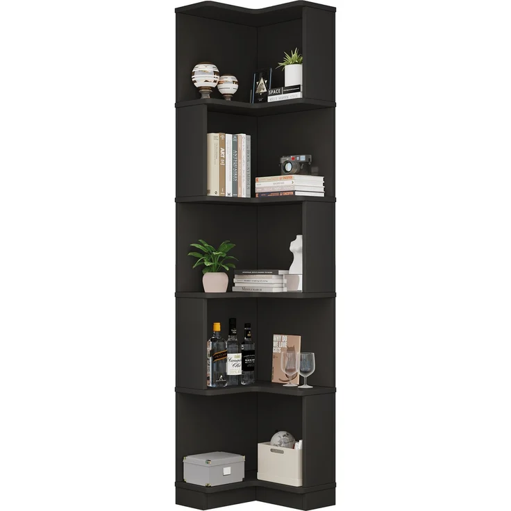 Flieks Eckregal mit LED 63.5×45×175 cm, Eckbücherregal 5 Ebenen, Bücherregal Ecke mit App-Steuerung, Standregal modern, Schwarz – Bild 10