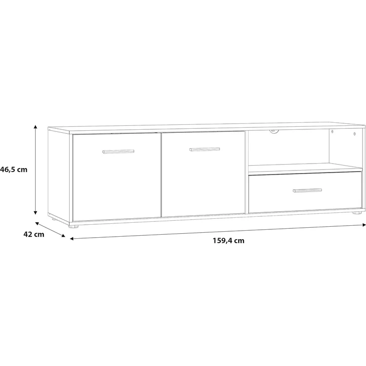 Forte MOKKARO TV-Unterschrank L 160, Lowboard mit Schublade und 2 Schranktüren, Holzwerkstoff, Mauvella Eiche Dekor/Schwarz, 159,4 cm breit, 46,5 cm hoch, 42 cm tief – Bild 6