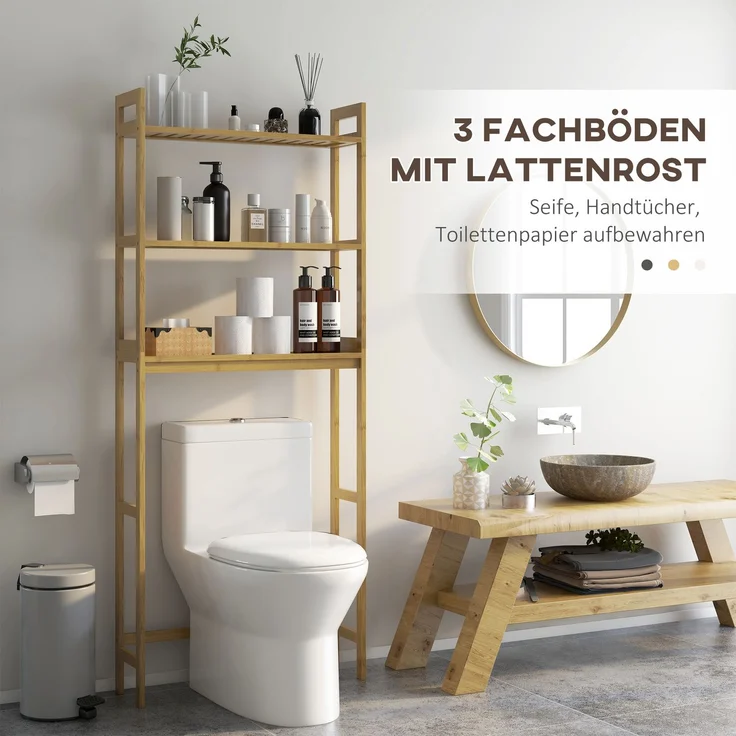Badezimmerregal Badregal Toilettenregal, 3 Regale, wasserbeständig, 68 cm x 20 cm x 165 cm, Natur--Naturholz--165x20x68cm--YOUDENOVA – Bild 5