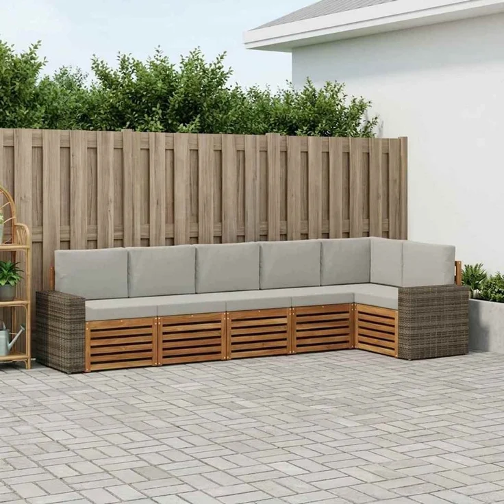 vidaXL Outdoor-Sofagarnitur 6 stk. 6-Sitzer Natur und Hellgrau 3384427 – Bild 1