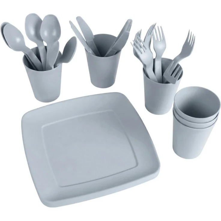 Sarcia. eu Geschirr-Set Graues Picknick-Set, Campinggeschirr-Set im Behälter, 32 Teile – Bild 4