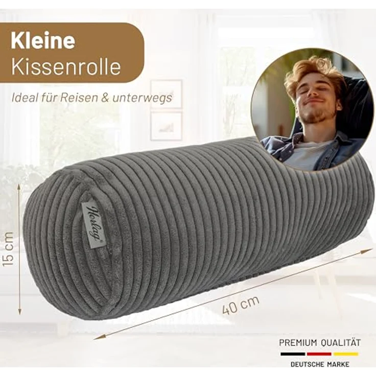 Herlag Nackenrolle Kissenrolle ELLA, 65x20cm oder 40x15cm, 4 Farben, Wohnzimmer, Schlafzimmer – Bild 6