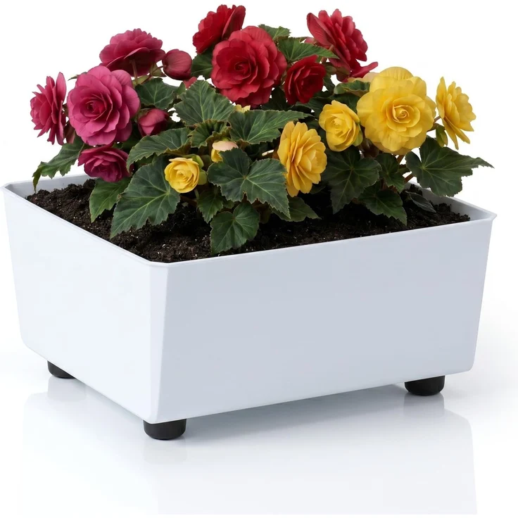 LAMELA Quadratischer Pflanzkasten mit eleganten Füßen – Weißer Blumenkübel aus robustem Kunststoff 28,5x28,5 cm, 7,5L – Wetterfest & Pflegeleicht - für Innen & Außen, Weiß