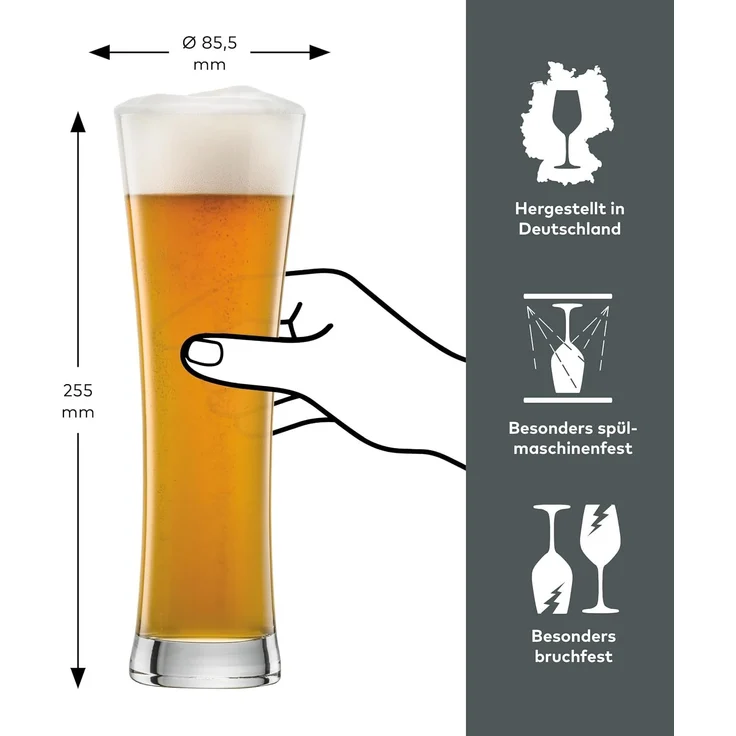 SCHOTT ZWIESEL Weizenbierglas Beer Basic 0,5 l (4er-Set), geradlinige Weizengläser für Weizenbier, spülmaschinenfeste Tritan-Kristallgläser, Made in Germany (Art.-Nr. 130007) – Bild 11