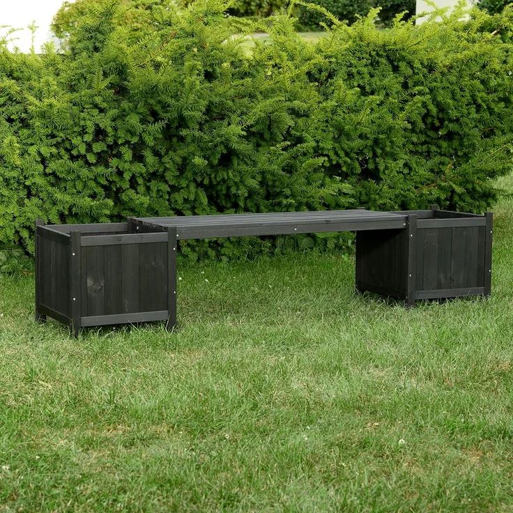 Gartenbank mit 2 Blumenkästen Garten Bank 2in1 Blumenkasten Holzbank schwarz – Bild 6