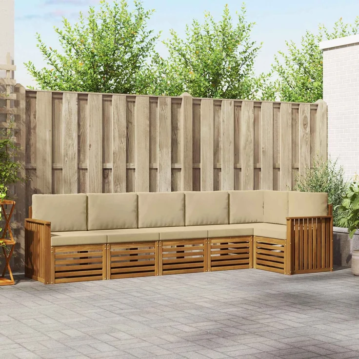 vidaXL Outdoor-Sofagarnitur 6 stk. 6-Sitzer Natur und Beige 3374888 – Bild 1