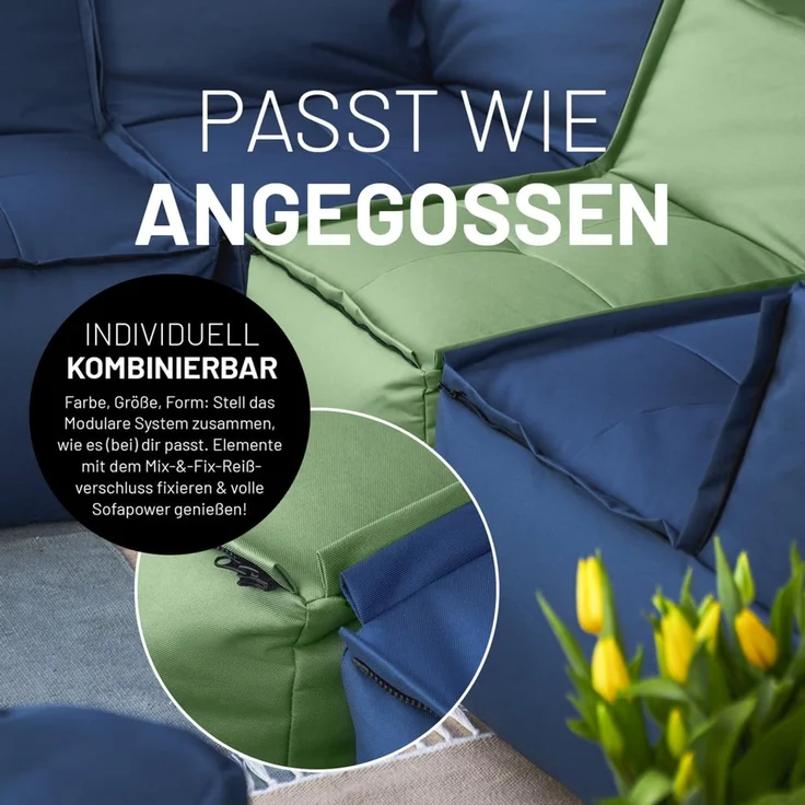 Lumaland Sitzsack-Lounge Modular Garnitur | 5-Teiliges Set | Indoor & Outdoor Sitz-Garnitur | Erweiterbar & Waschbare Sitzmöbel für Innenräume & Garten | Wasserfeste Chill-Out Lounge [Pastellgrün] – Bild 6