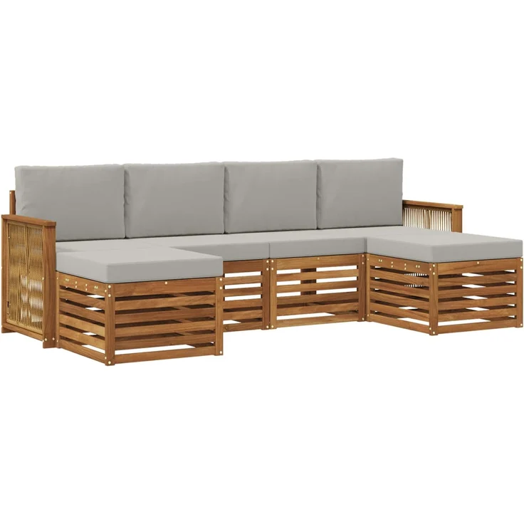 vidaXL Outdoor-Sofagarnitur 5 stk. 6-Sitzer Natur und Hellgrau 3384687 – Bild 2