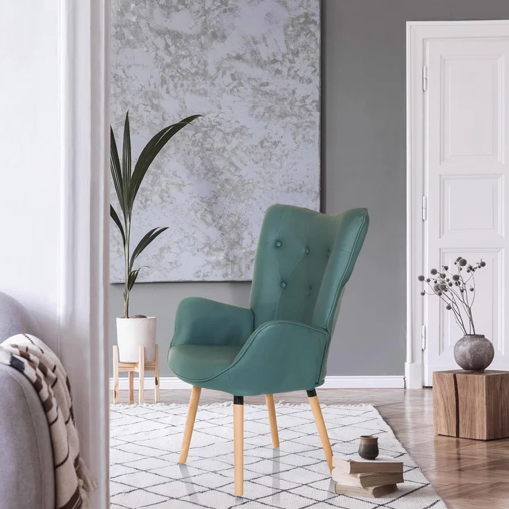 hjh LIVING Ohrensessel in Velour-Optik HAVENIO I Sessel für Wohnzimmer Schlafzimmer, Polsterstuhl mit Holzbeinen, Stoff Mint – Bild 2