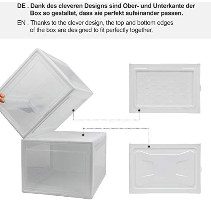 Yorbay Schuhbox 3er Set Schuhbox, stapelbarer Schuhorganizer, Schuhaufbewahrung (Kunststoffbox mit halbdurchsichtige Tür), Halbdurchsichtig weiß, für Schuhe bis Größe 48 – Bild 7