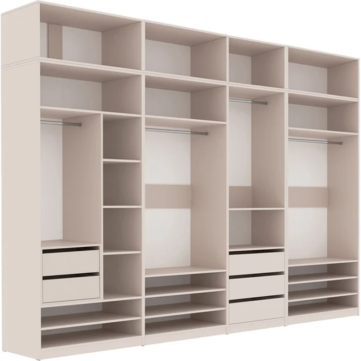 Marmex Möbel Tres Set-Z/N Modularer offener Kleiderschrank, großes, geräumiges Kleiderschrank-Set ohne Türen, Ankleidezimmer Möbel, laminierte Spanplatte, graubeige cashmere 310x246x51 cm – Bild 9