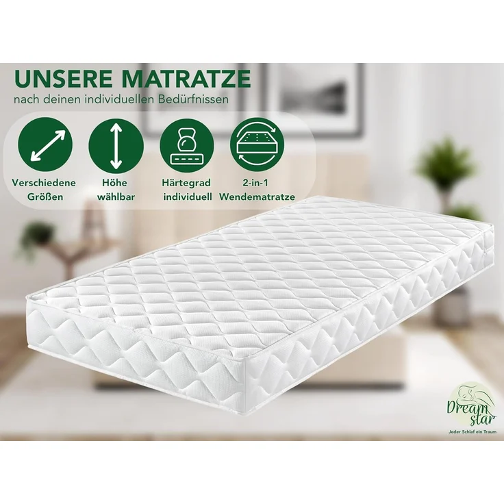 DREAMSTAR Ergo Flex XXL Duo I orthopädische7-Zonen Kaltschaummatratze I 22 cm hoch I Öko-Tex Zertifiziert I Härtegrad 3 und 4 I 140x200 cm – Bild 3
