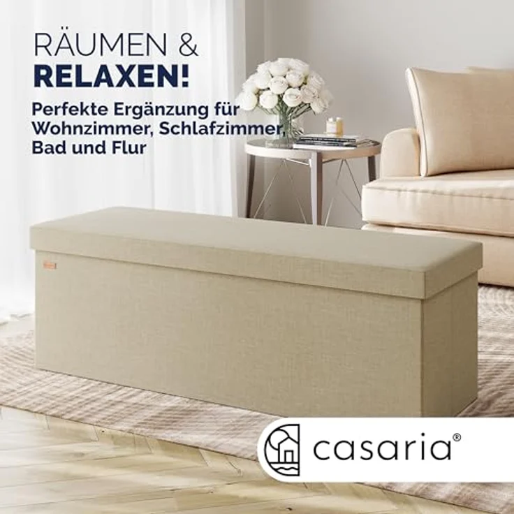 CASARIA® Faltbare Sitztruhe mit Stauraum Leinenoptik Beige XL – Bild 4