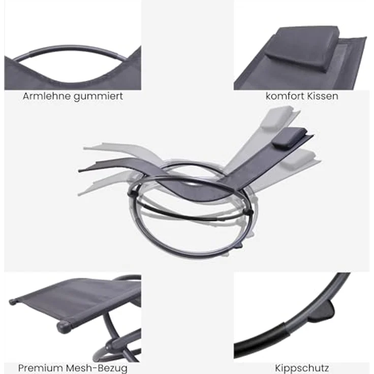 Albatros Premium Gartenliege X-FORM, Schwungliege mit Kopfkissen, wetterfest und ergonomisch, belastbar bis 160 kg, modernes Design – Bild 6