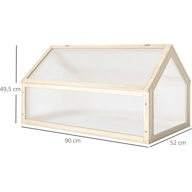 MELAYR, Mini-Gewächshaus, Kompaktes Pflanzenhaus aus Holz, Polycarbonat-Platten, 90 x 52 x 49.5 cm, Naturholz – Bild 5