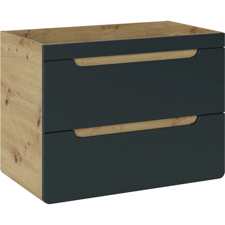 Badmöbel Set 4-teilig. Badmöbel Set 80 cm mit Waschbecken, Badspiegelschrank und LED-Leuchte, Eiche Craft Nb./Dunkelgrau – Bild 2