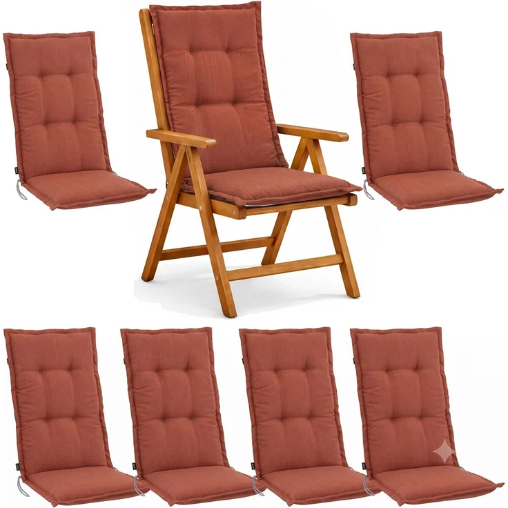 BURI 6x Auflagen Set Hochlehner für Gartenstühle 120x48x7cm Sesselauflagen Polster UV Lichtecht - Gartenstuhlauflagen Stuhlkissen mit Dicker Schaumstoff Füllung (Terrakotta) – Bild 1