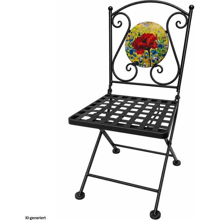HTI-Living Gartenstuhl 2er Set Gartenstühle Celia klappbar Schwarz mit Mohnblume Motiv (2er Set) – Bild 5
