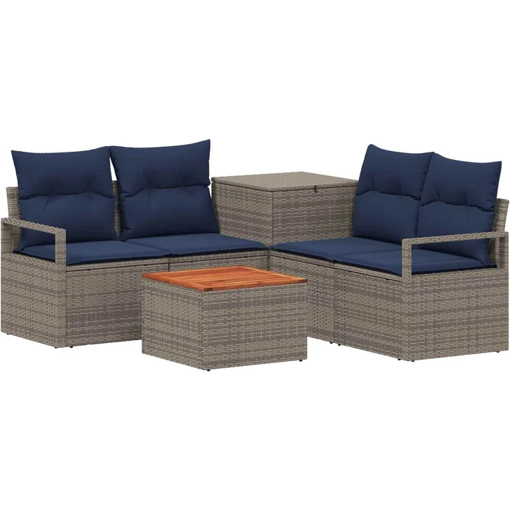 vidaXL Sofa Set 6 stk. Grau und Marineblau Polyrattan und Stahl 3447247 – Bild 2