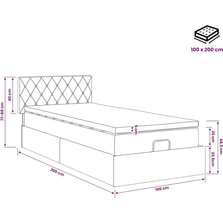 vidaXL Ottoman Bett mit Matratze mit Kopfteil Rosa 100 x 200 cm Samt 3457634 – Bild 12