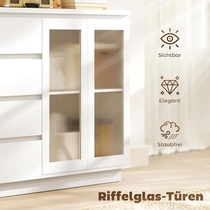 HOMCOM Sideboard Beistellschrank mit 4 Schubladen, 2 Türen (Aufbewahrungsschrank, 1 St, Küchenschrank), mit verstellbarem Einlegeboden, Weiß – Bild 5