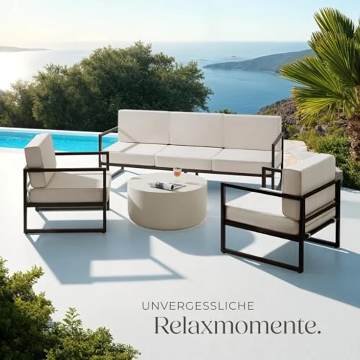 tectake® Gartenlounge Outdoor Set, Sofa 3 Sitzer 2X Gartensessel, Relaxsessel Garten mit Gartenbank, Gartenmöbel, Balkonmöbel, Terrassenmöbel, Wintergarten, Sitzecke Outdoor - 5 Sitzplätze – Bild 3