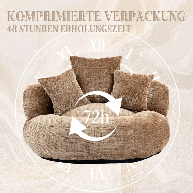 Lazy Sofa Durable Komfort Lounger hohen Rücken Sitzsack Stuhl Couch mit drei Kissen für Erwachsene und Kinder, Indoor & Outdoor, Single Gaming Sofa Stuhl für Schlafzimmer, Büro (Kaffee Chenille)--Kaffee--108x108x52cm--YOUDENOVA – Bild 6