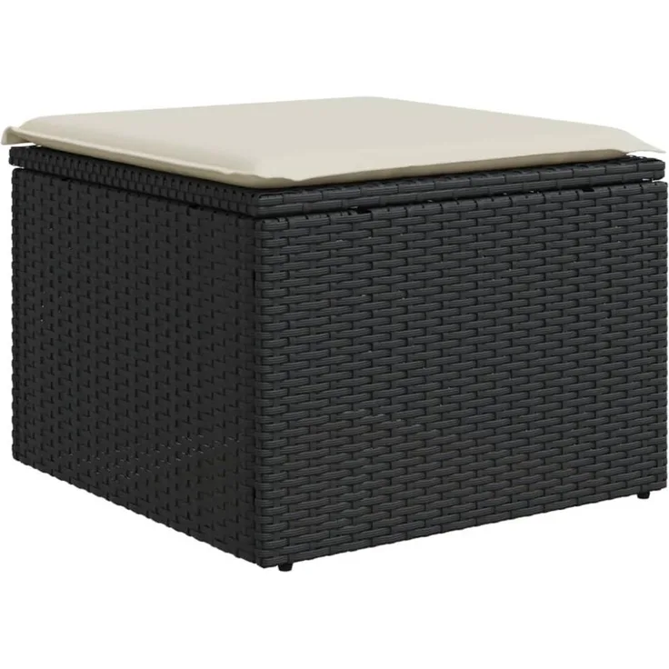 vidaXL Gartenhocker mit Kissen Schwarz 55x55x37 cm Poly Rattan 366001