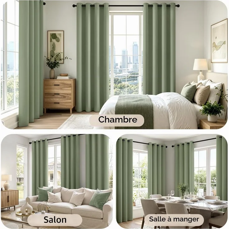 Woaboy Verdunkelungsvorhang Salbeigrün 2er Set mit Ösen Thermisch 140x160 cm – Bild 2