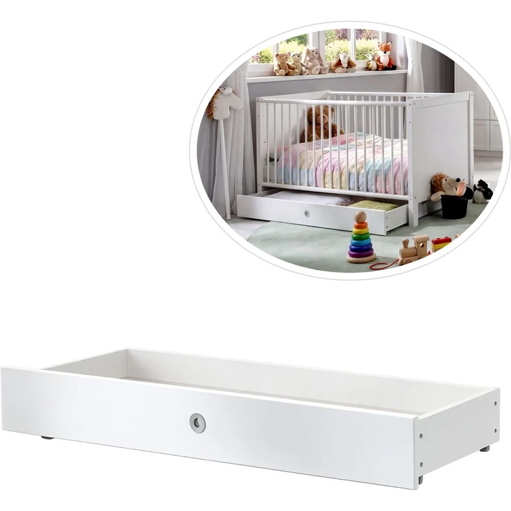 Babyzimmer-Set Zubehör: Bettschubkasten für Babybett, Landhausstil Weiß – Bild 1