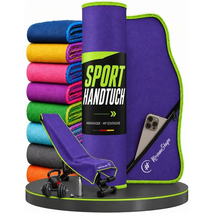 NirvanaShape Sporthandtuch NirvanaShape Mikrofaser Fitnesshandtuch mit Ecktasche und Knöpfen, saugfähig, leicht, schnelltrocknend, für Reisen, Fitness, Yoga, Sauna – Bild 1