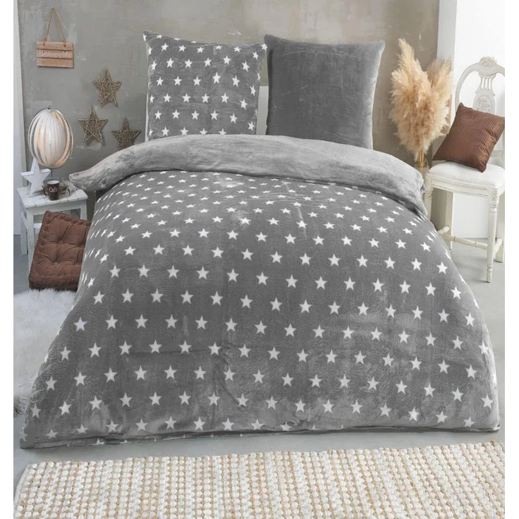 Malika Wendebettwäsche 200x200 + 2x 80x80 cm Cashmere Touch Sterne Bettwäsche, atmungsaktiv, Mikrofaser, 3 teilig, Für Allergiker geeignet, pflegeleicht, angenehm weicher Stoff