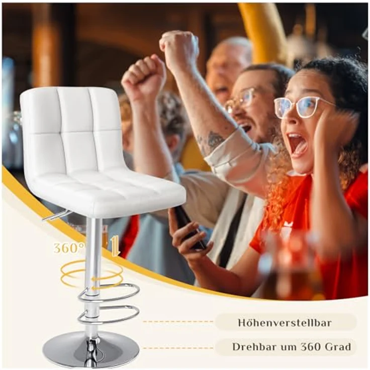 Sweetcrispy Barhocker 2er Set,PU-Leder Gepolsterter Barstuhl,Bistrohocker mit Lehne Fußstütze,360°Höhenverstellbar Drehbar Küchenhocker Designer Hocker,Tresenhocker für Bar,Weiß – Bild 7