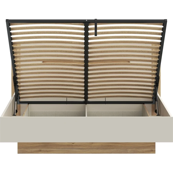 Stauraumbett >EDWAL< Lift-Lattenrost, sandfarbig / Eiche Dekor - 196,2x105,7x206,6cm BxHxT – Bild 5