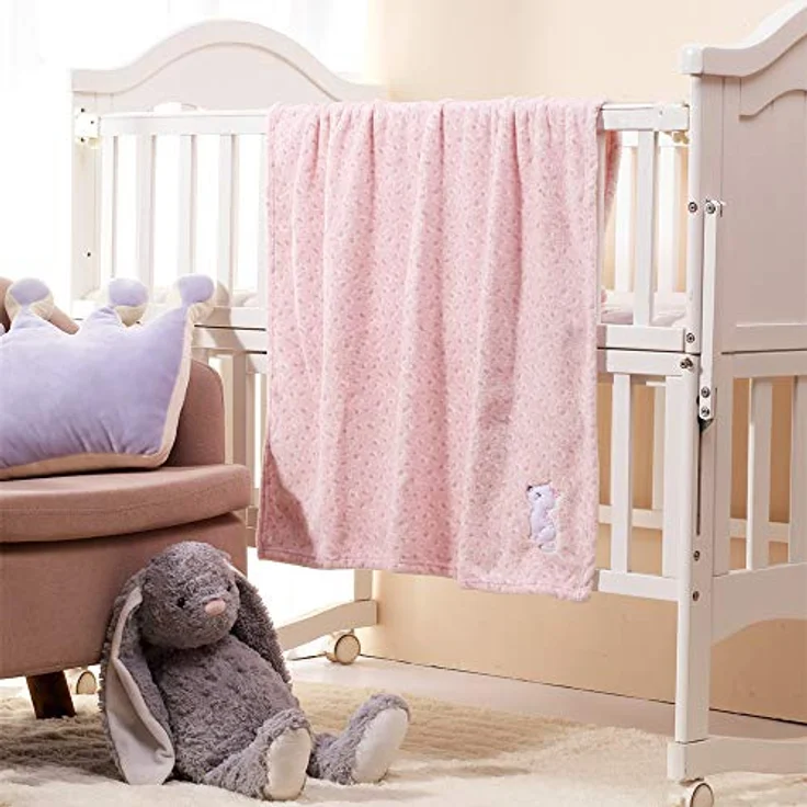 CREVENT Flauschige, warme Fleece-Decke für Mädchen, Kleinkinder, Kinderbett, Kinderwagen, 75x100 cm, rosa Katze – Bild 6