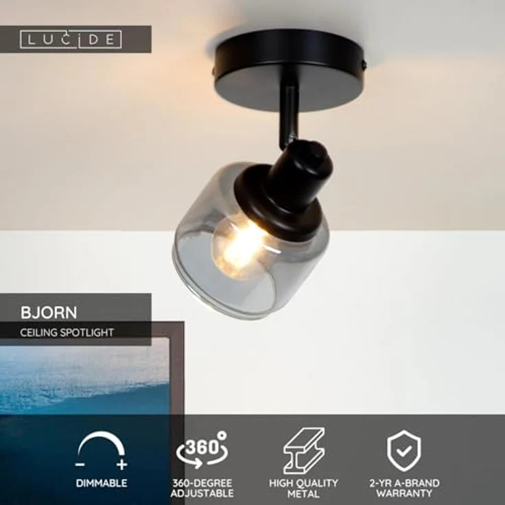 LUCIDE BJORN, Deckenstrahler 1xE14, schwarz – Bild 3
